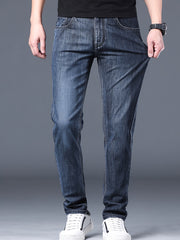 Men's Elastic Jeans Straight Leg Crop Denim Pants