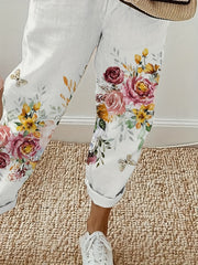 Women's Plus Butterfly Print Elastic Drawstring High Rise Casual Pants
