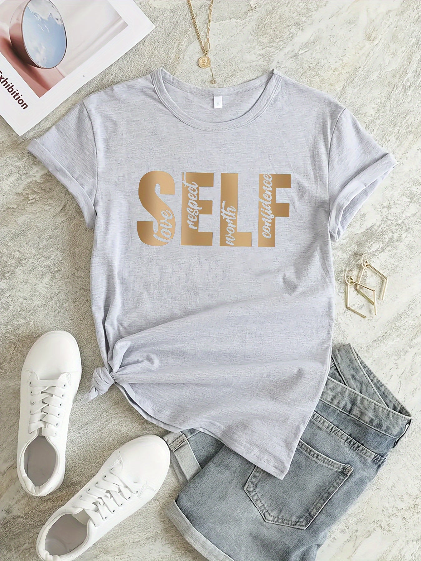 Women's Letter Graphic Breathable Sports T-shirt