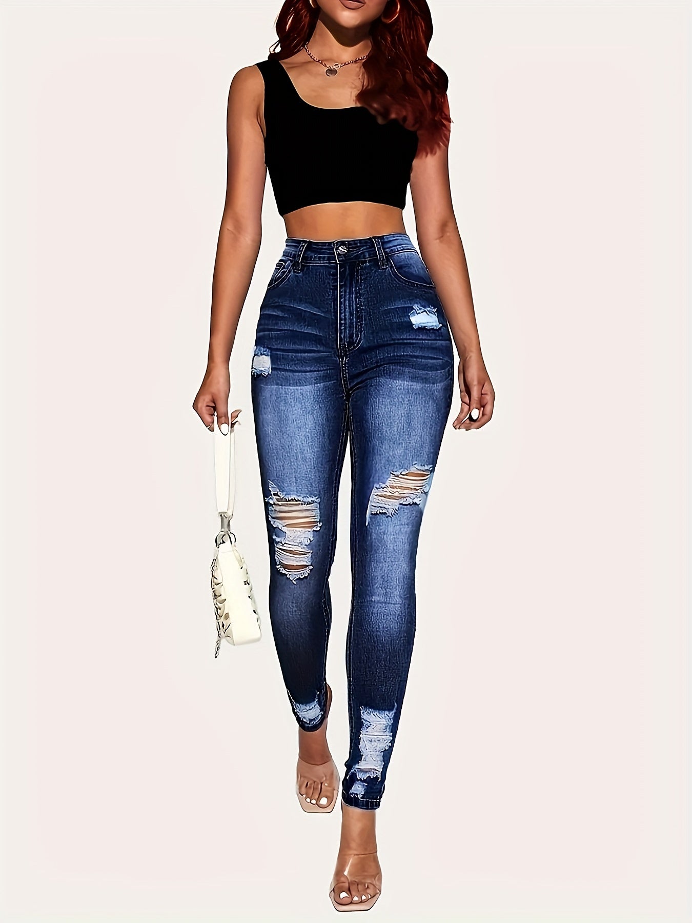 Ripped High Rise Skinny Jeans