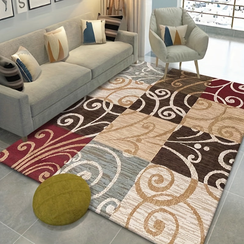 Contemporary Floral Area Rug Non-slip Soft Polyester Carpet