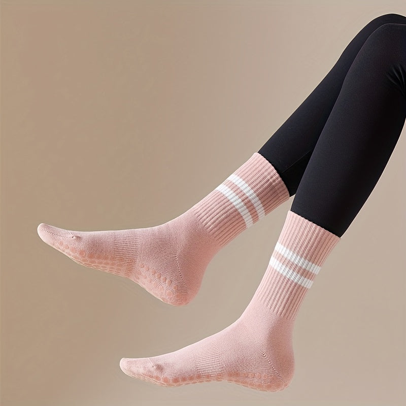 3 Pcs Striped Non-slip Yoga Socks for Pilates Barre Fitness