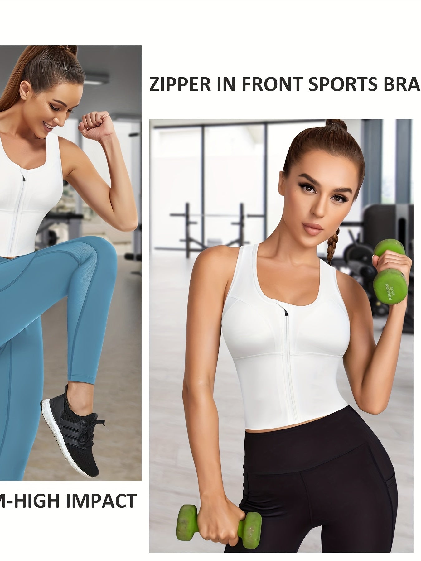 Women's Front Zip Longline Sports Bra for Running Yoga Workouts