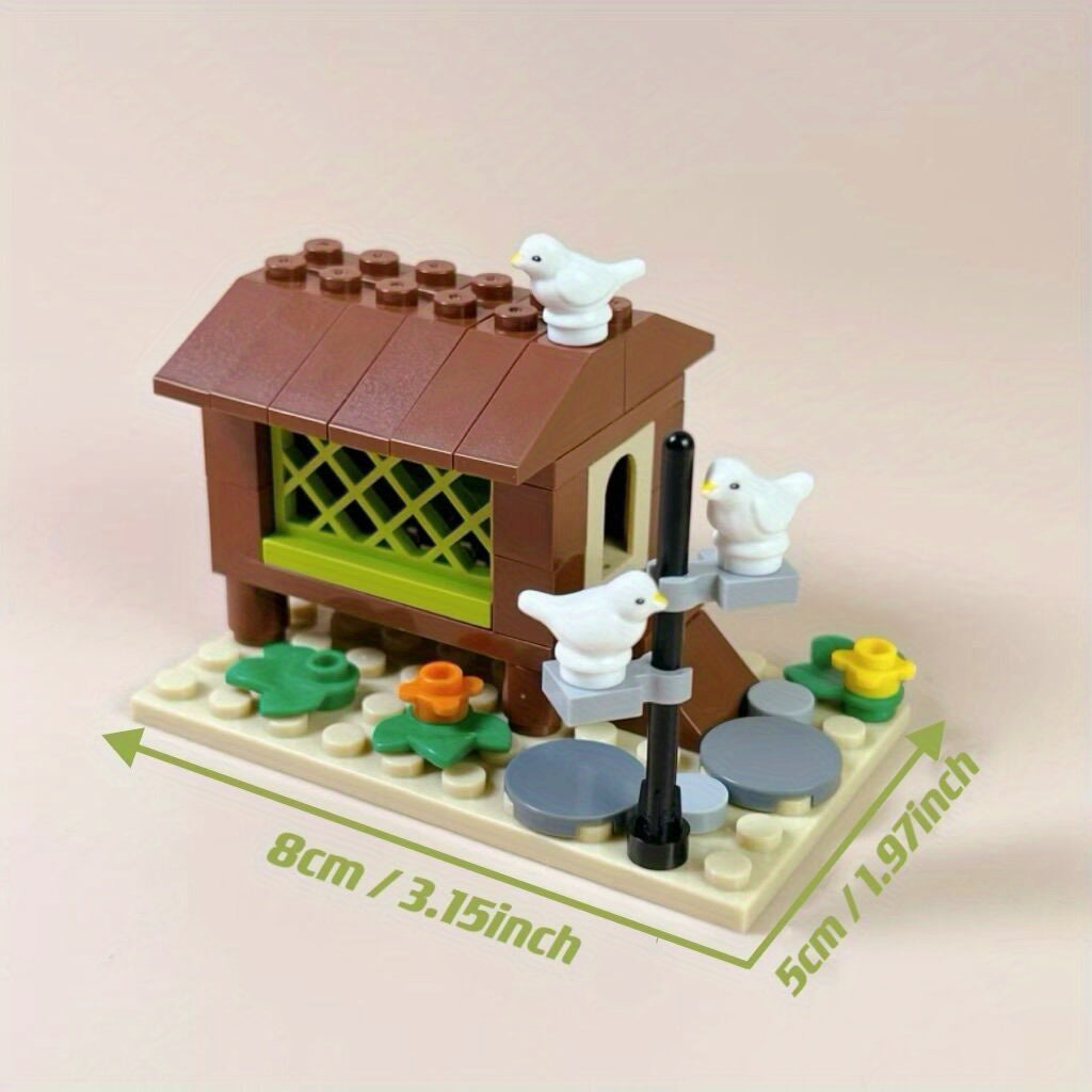 IDEAMOC Farm Animal Building Blocks Set Chicken Coop Rabbit & Bird Figures
