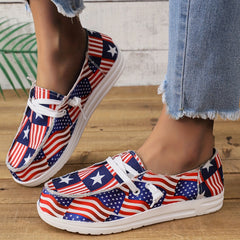 Women's Flag Pattern Canvas Shoes Casual Lace Up Outdoor Loafers Lightweight
