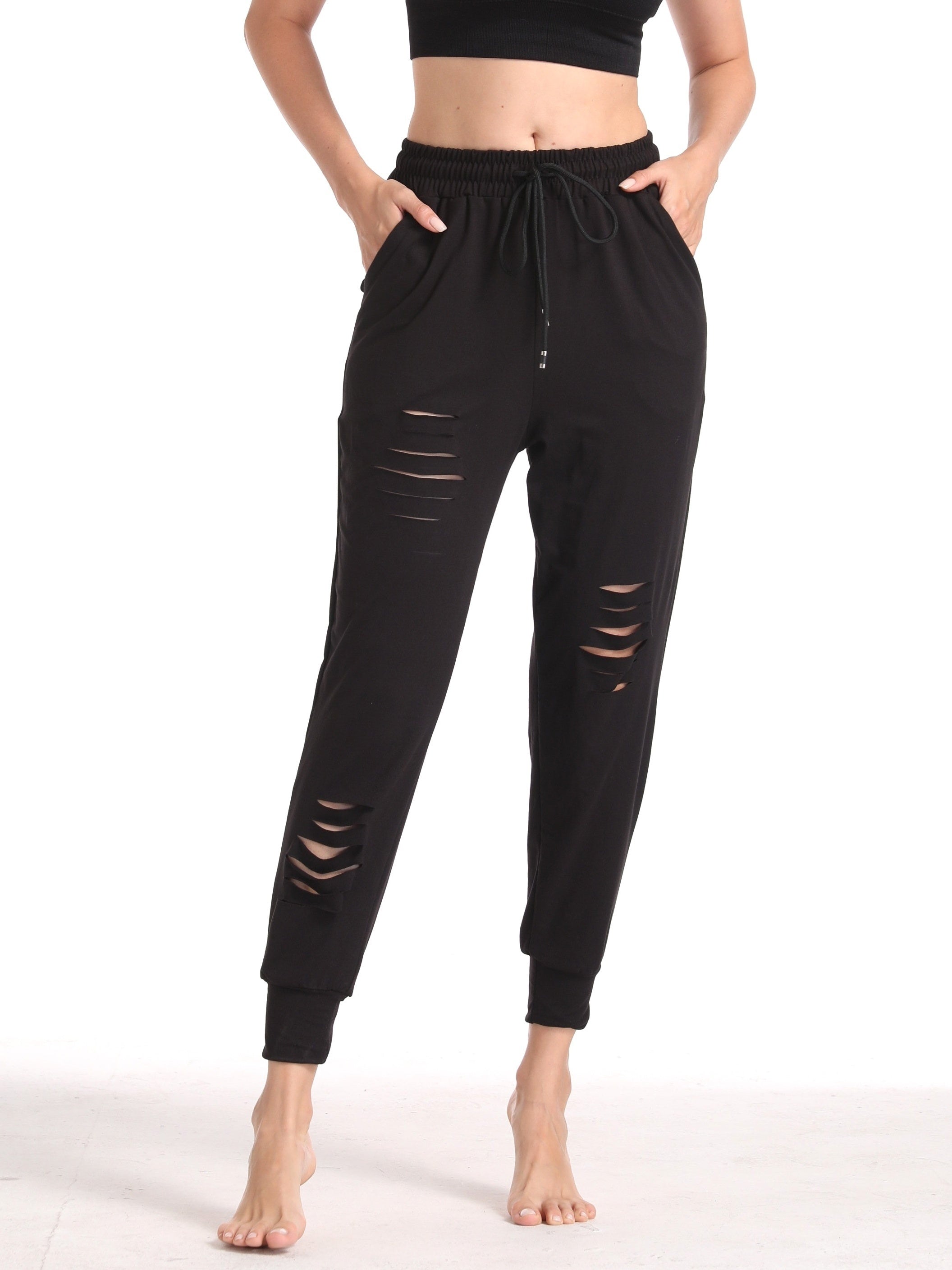 Women's Hollow Loose Yoga Running Trousers Breathable Sports Fitness Pants