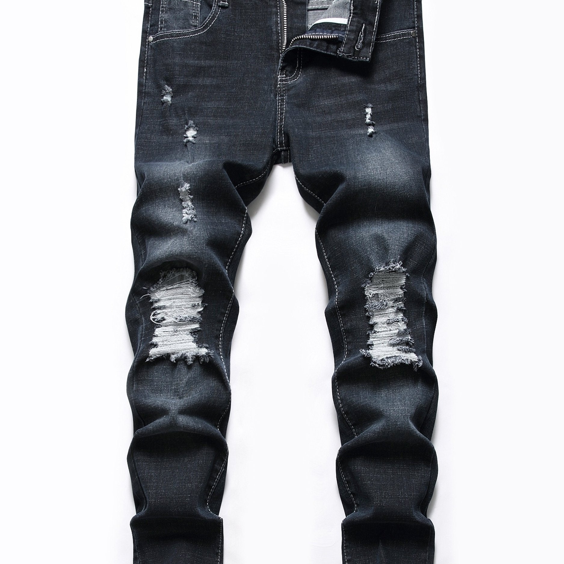 Boys Ripped Distressed Stretch Jeans Skinny Slim Fit Washed Denim Pants