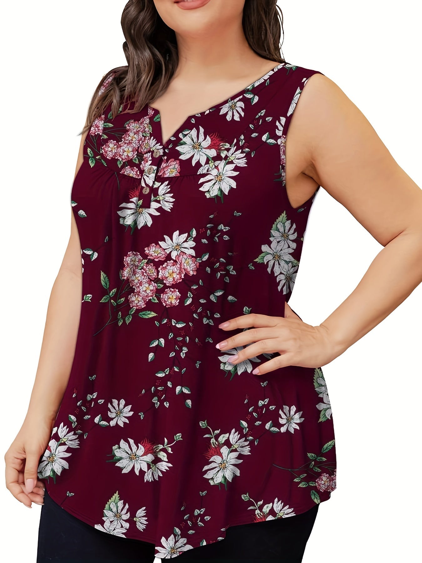 Floral Print Notched Neck Tank Top