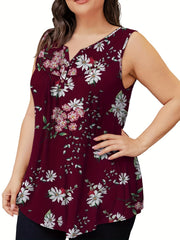 Floral Print Notched Neck Tank Top