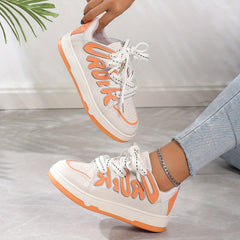 Women's Block Skate Shoes Comfortable Lace Up Low Top Sport Shoes