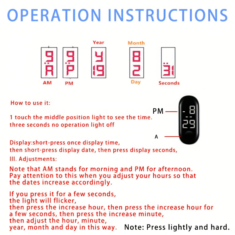 3pcs Touch Screen LED Sports Watches Durable PVC Strap 24-Hour Display