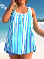 Striped Tankini Set Knot Front Tank Top & Shorts Swimsuit