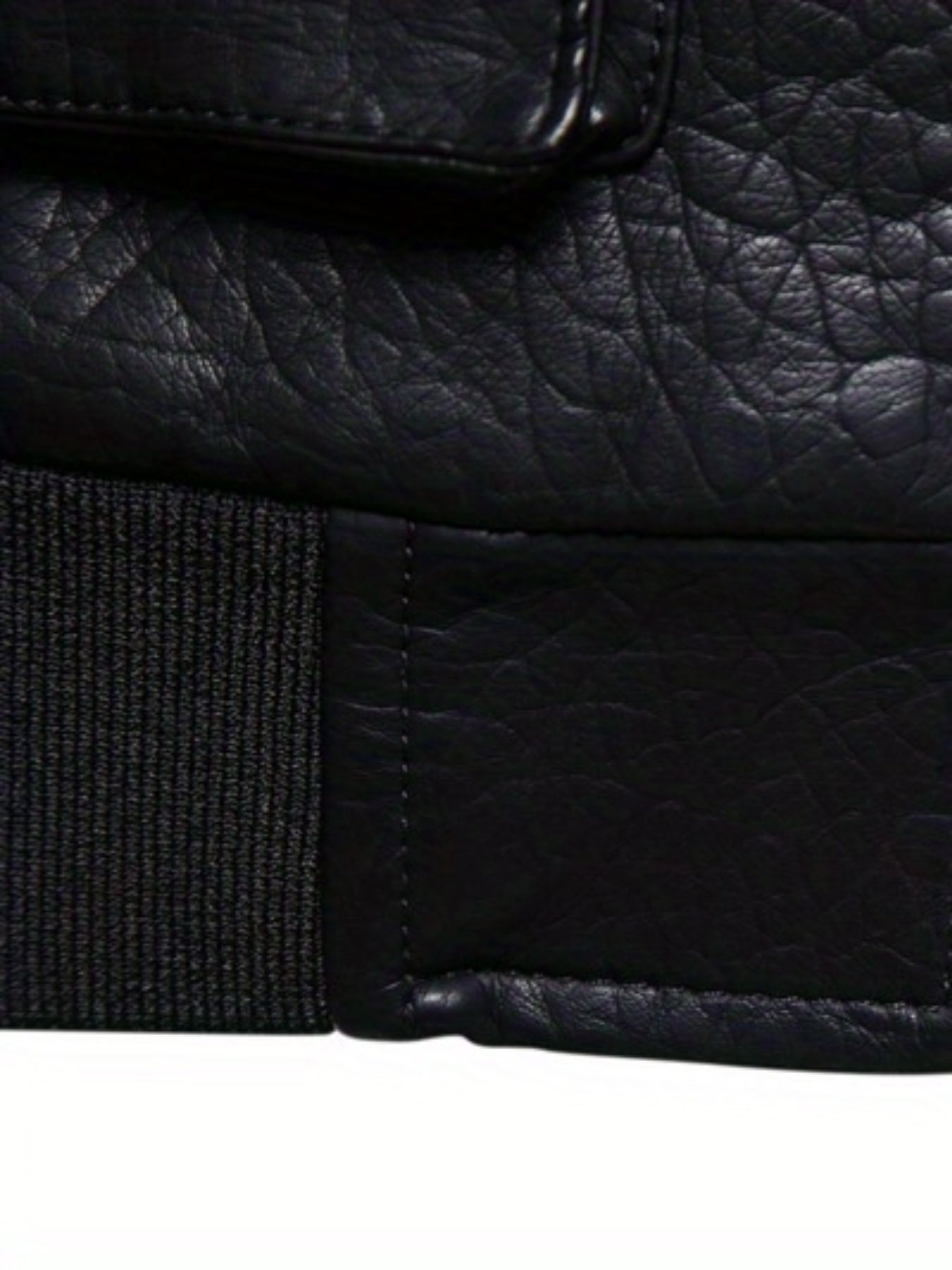 Embroidery Pocket PU Jacket Men's Casual Zip Up Faux Leather Jacket