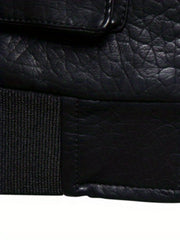 Embroidery Pocket PU Jacket Men's Casual Zip Up Faux Leather Jacket