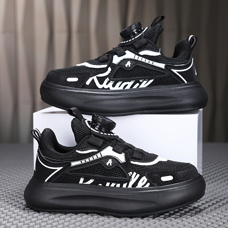 Boys Mesh Sneakers with Rotating Button Breathable Non-slip Shoes