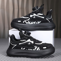 Boys Mesh Sneakers with Rotating Button Breathable Non-slip Shoes