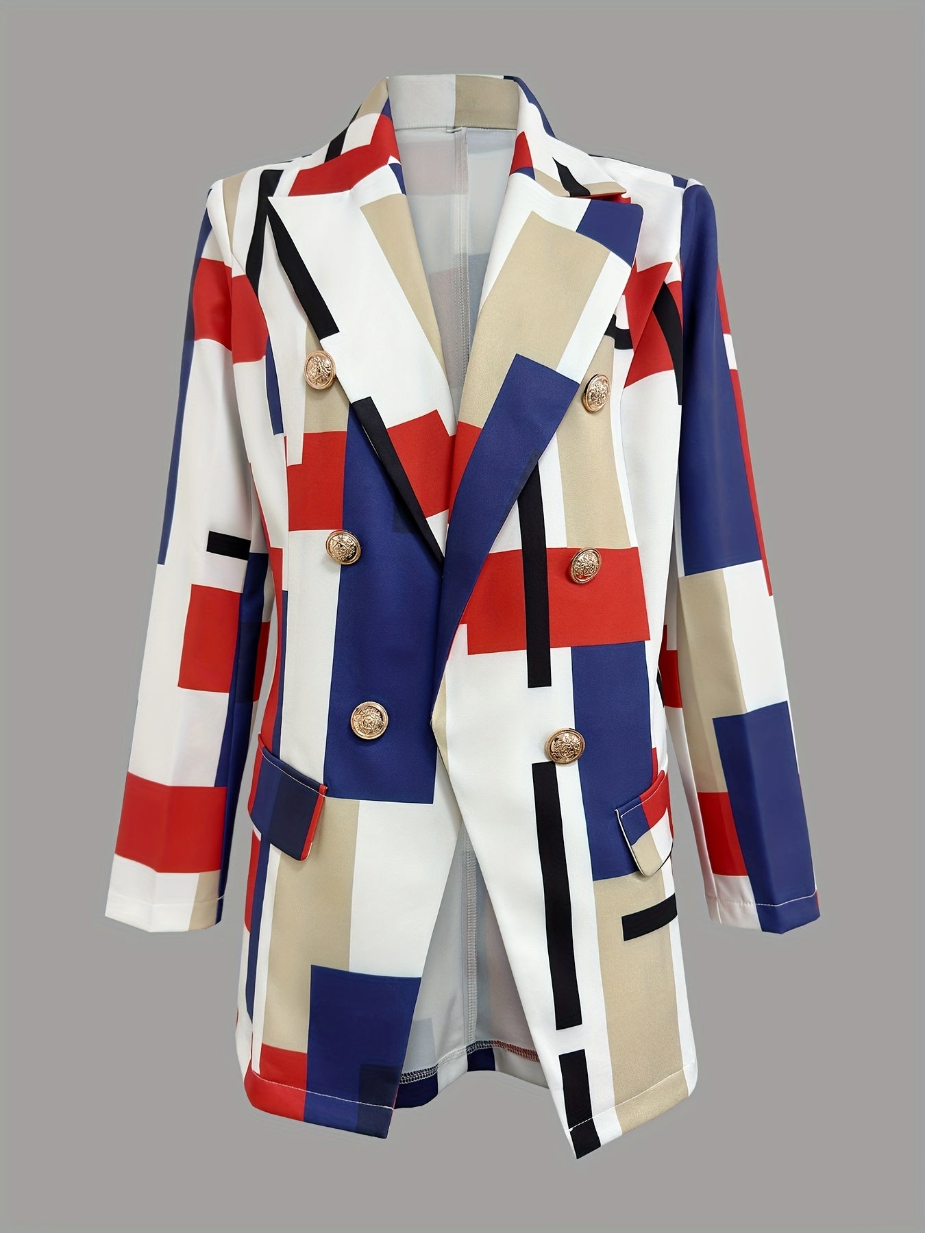 All Over Print Double Breasted Blazer Long Sleeve Blazer For Work