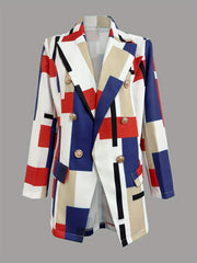 All Over Print Double Breasted Blazer Long Sleeve Blazer For Work