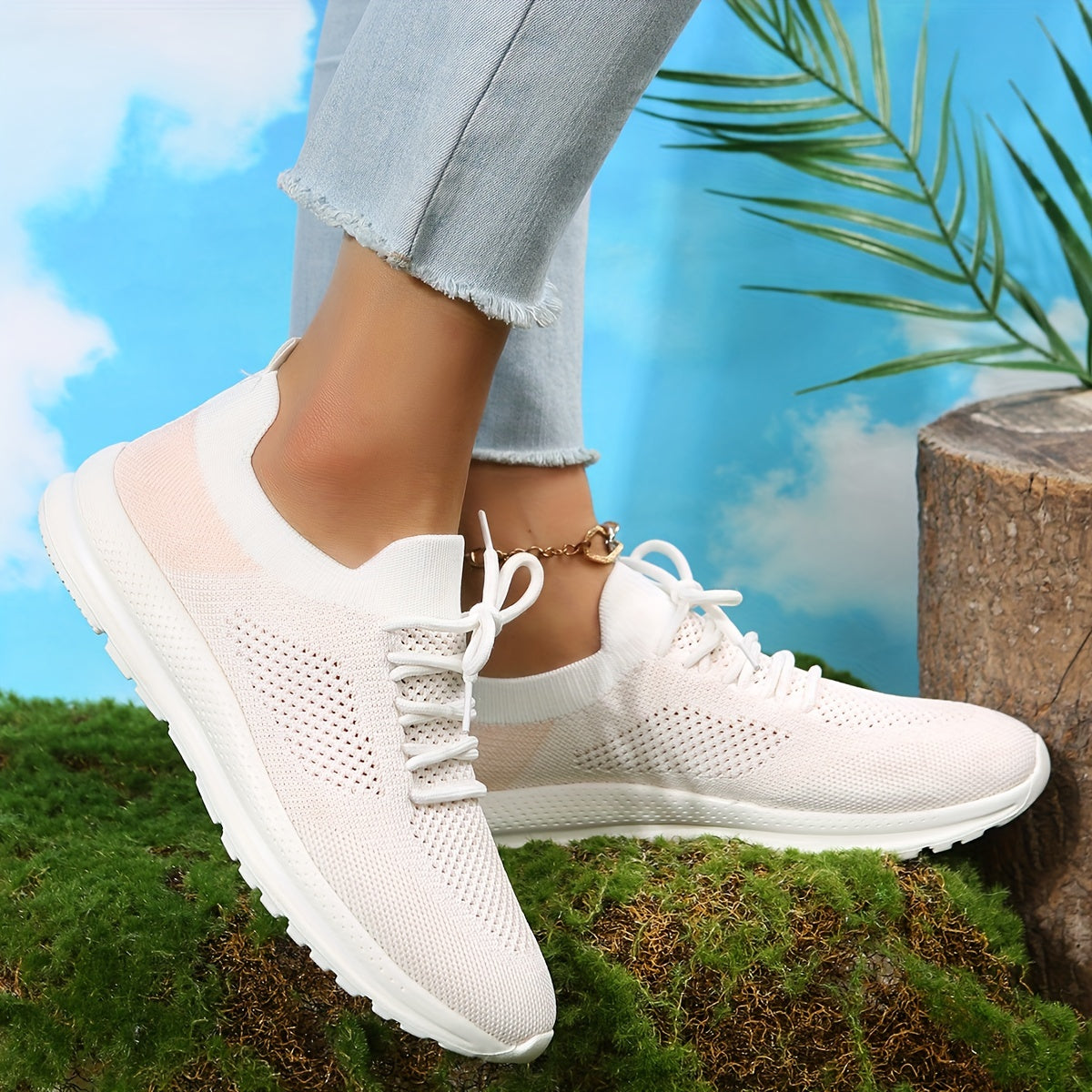 Women's Knitted Sports Shoes Lightweight Lace Up Non Slip Running Shoes