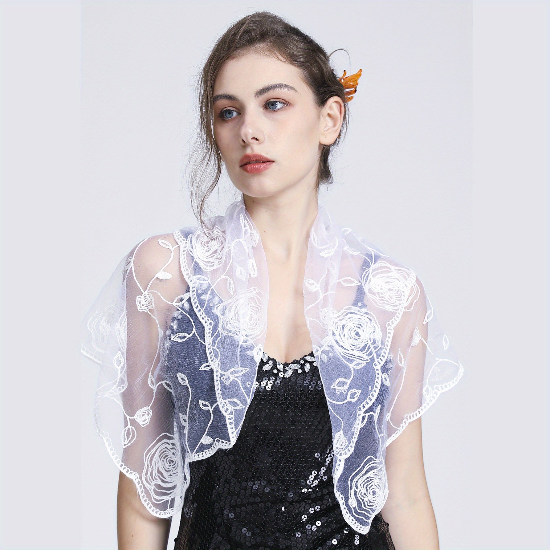 Rose Embroidery Lace Square Scarf Bandana Head Wrap