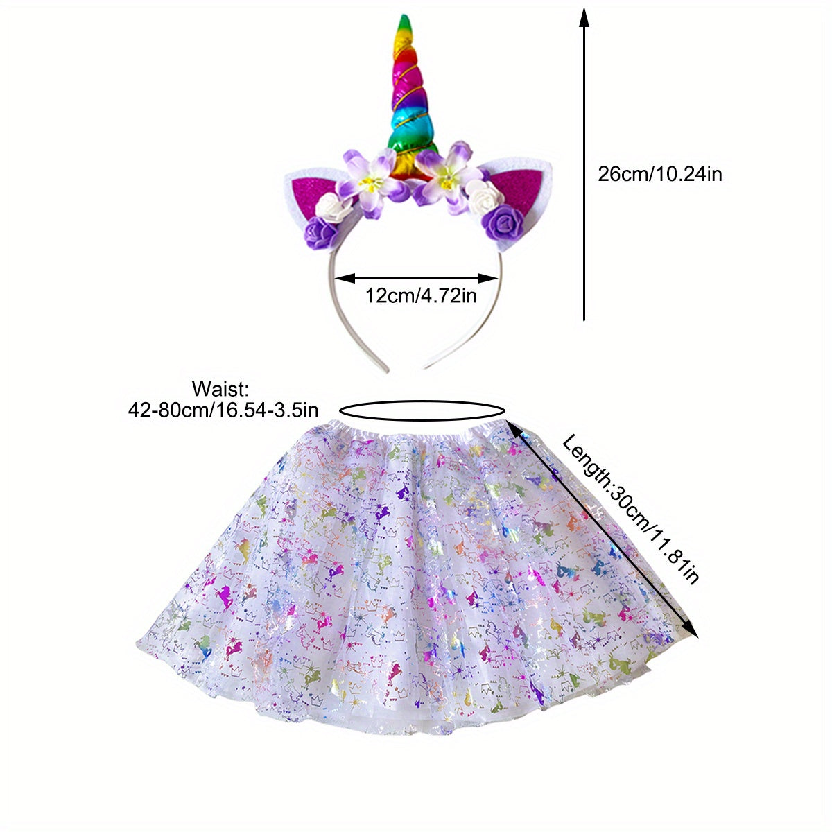 Girls' Rainbow Unicorn Headband & Skirt Set