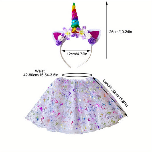 Girls' Rainbow Unicorn Headband & Skirt Set