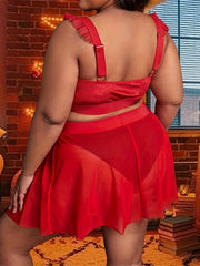 Velvet Ruffle Trim Christmas Lingerie Set