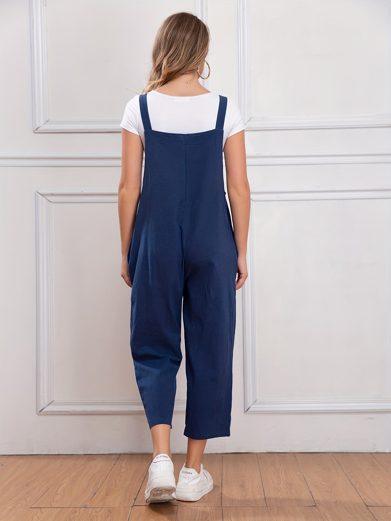 Button Sleeveless Overall Jumpsuit Casual Wide Leg Jumpsuit