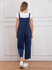 Button Sleeveless Overall Jumpsuit Casual Wide Leg Jumpsuit