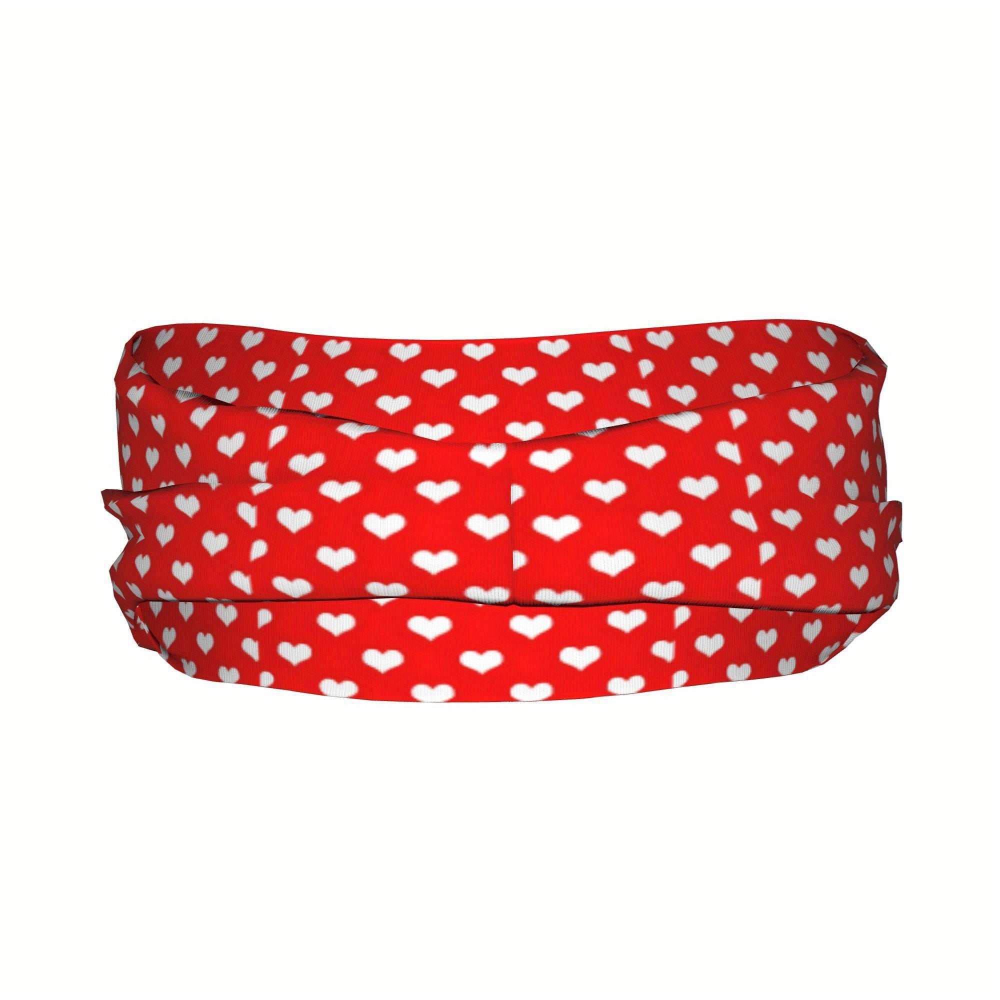 Red Love Heart Sports Headband Sweat Wicking Stretchy Polyester Yoga Gym