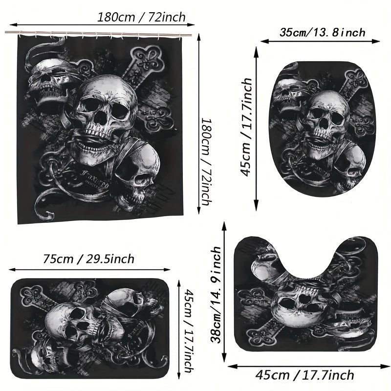 Skull Of The Dead Gothic Pattern Shower Curtain Toilet Seat Bathroom Mat Set