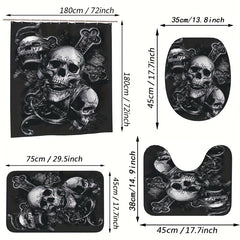 Skull Of The Dead Gothic Pattern Shower Curtain Toilet Seat Bathroom Mat Set