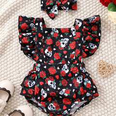 Baby Girl's Cartoon Graphic Cotton Onesie with Headwear