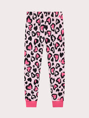 Cat Print Kids' Pajamas Set Long Sleeve Top & Leopard Pants Comfy Loungewear