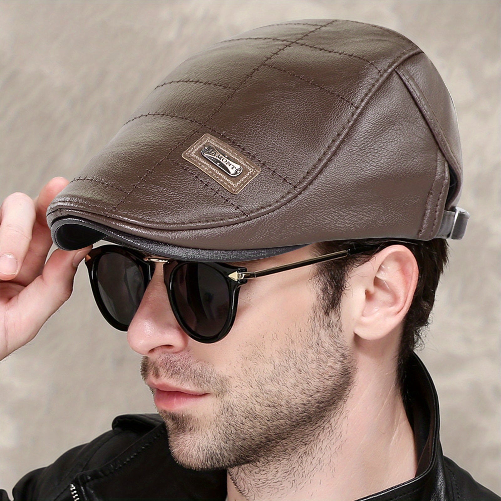 Men's Vintage PU Leather Newsboy Cap for Driving