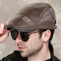 Men's Vintage PU Leather Newsboy Cap for Driving