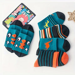 5 Pairs Boys Cartoon Crew Socks Breathable Comfy Children's Socks