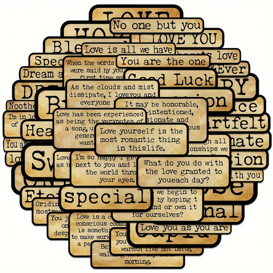 50pcs Retro English Phrases Waterproof Stickers for Water Bottle Laptop
