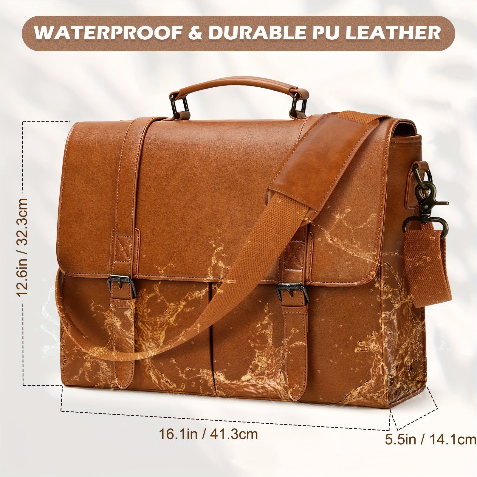 15.6 Inch Laptop Storage Briefcase Waterproof Lightweight PU Leather Tote Bag