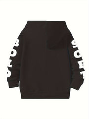 Flower & Hand Graphic Hoodie Girls Comfy Hooded Pullover