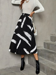 Abstract Print Pleated High Waist Skirt
