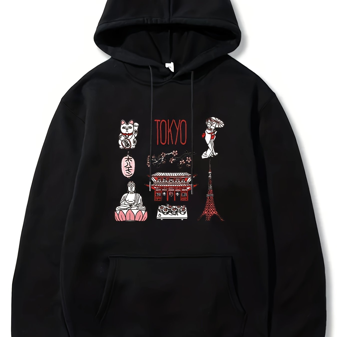 Maneki neko Bodhisattva Pavilion Tokyo Sushi Print Men's Hoodie