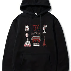 Maneki neko Bodhisattva Pavilion Tokyo Sushi Print Men's Hoodie
