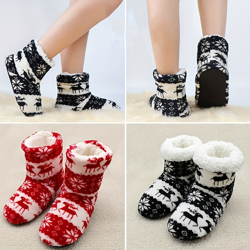 Elk Pattern Fuzzy Socks Plush Floor Socks Women's Stockings