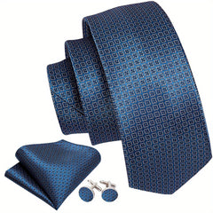 Classic Men's Ties Striped Plaid Necktie Handkerchief Cufflinks