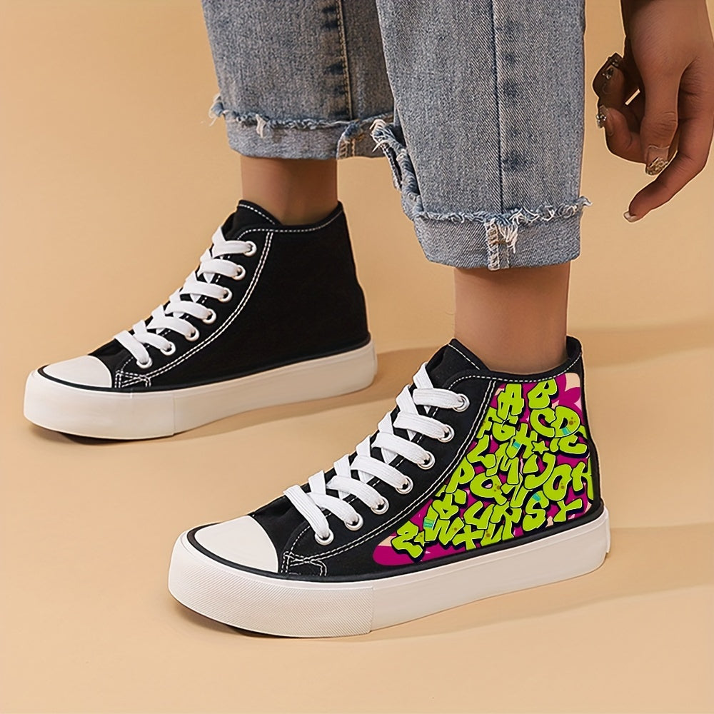 Graffiti Letter High Top Canvas Sneakers