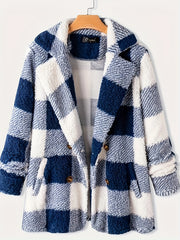 Plaid Pattern Dual Breasted Plush Coat for Fall & Winter