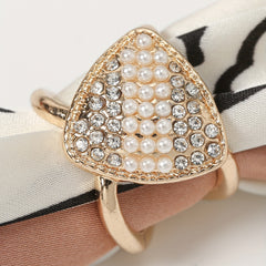 Golden Metal Scarf Ring with Faux Pearl for Women