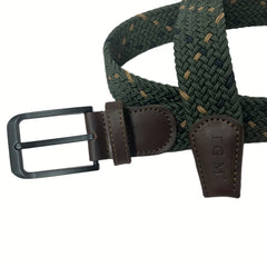 Elastic Army Green Square Plaited Belt Men's Canvas Woven Belt