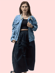 Colorblock Camo Print Denim Jacket
